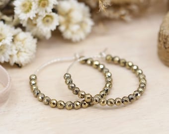Beaded Gold Hoop Earrings, Sterling Silver Minimalist Earrings