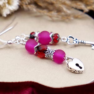 Sterling Silver Mismatched Earrings, Cute Heart and Key Earrings, Girlfriend Gift