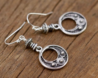 Silver Boho Dangle Earrings, Dainty Ethnic Bohemian Earrings