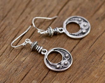 Silver Boho Dangle Earrings, Dainty Ethnic Bohemian Earrings