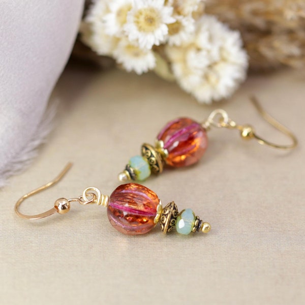 Beaded Boho Dangle Earrings, Crystal Fairycore Earrings, Leverback or French Hook