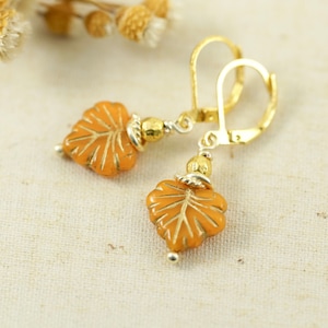 Dainty Orange Leaf Earrings, Handmade Fall Earrings, Autumn / Halloween Jewelry