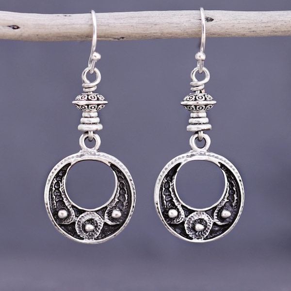 Pendientes colgantes bohemios de plata, delicados pendientes bohemios étnicos
