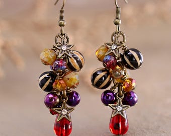 Whimsigoth Cluster Earrings, Gothic Beaded Dangle Earrings, Dark Academia Jewelry