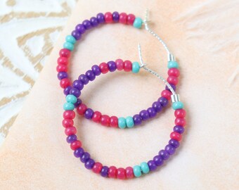 Purple Hoop Earrings, Sterling Silver Earrings, Fun Colorful Earrings