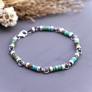 Turquoise Bracelet – Sterling Silver Beaded Western Jewelry, Handmade Southwestern Bracelet