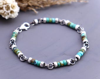 Pulsera turquesa – Joyería occidental con cuentas de plata esterlina, pulsera del suroeste hecha a mano