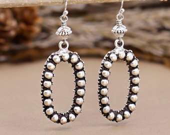 Silver Hoop Statement Earrings, Textured Western Earrings, Elegant Bohemian Hoop Earrings
