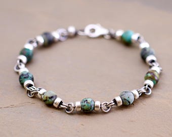 Pulsera de turquesa africana – Joyería occidental con cuentas de plata de ley