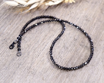 Minimalist Crystal Choker Necklace, Simple Black Beaded Necklace