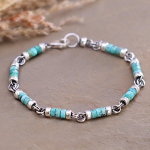 Turquoise Bracelet – Sterling Silver Beaded Western Jewelry, Handmade Southwestern Bracelet