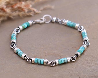 Pulsera turquesa – Joyería occidental de plata de ley con cuentas, pulsera del suroeste hecha a mano