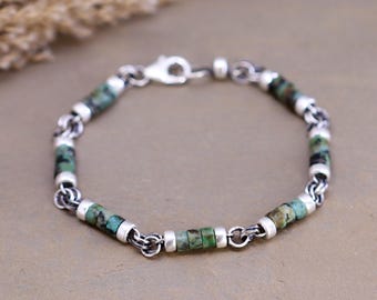 Pulsera de turquesa africana – Joyería occidental de plata de ley con cuentas, pulsera hecha a mano del suroeste