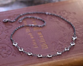 Dark Romance Crystal Necklace, Dainty Gunmetal Gothic Jewelry
