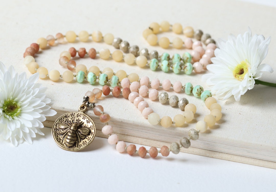 Hand-painted Seasonal Green Big Bee Necklace