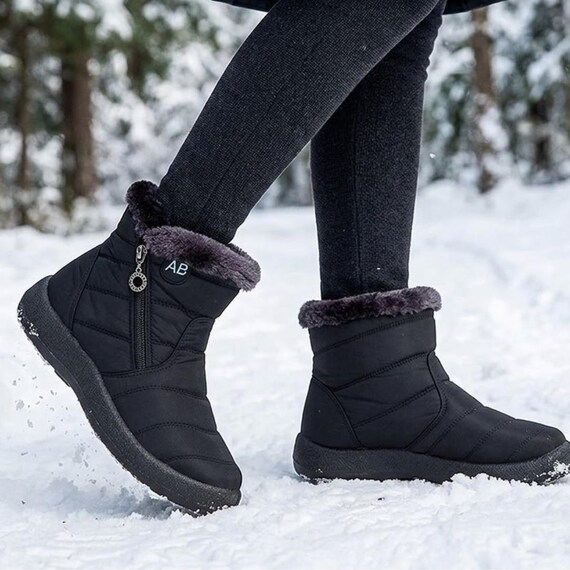 Waterproof Ankle Boots for Women with Faux Fur Lining, Warm Winter Snow Boots, Low Heel Comfort Outdoor Shoes, Stylish Weatherproof Footwear