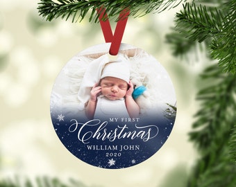 My First Christmas Ornament, Baby's First Christmas Ornament, Photo First Christmas Ornament, Boy Ornament, Navy Ornament, Newborn Baby Gift