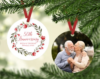 Anniversary Ornament with Photo, Couple Gift, Wedding Keepsake, 50th Anniversary Ornament, 25th Anniversary Present, Gift for Grandparents