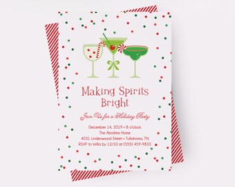 Christmas Party Invitations, Making Spirits Bright Invitation, Holiday Party Invitations, Adult Christmas Party Invitation, Cocktail Party