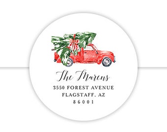 Red Truck Address Labels, Christmas Return Address Labels, Festive Return Address Label, Holiday Return Address Label, Address Stickers