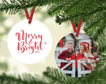 Photo Family Christmas Ornament, with Picture, 2022 Annual Christmas Ornament, Merry and Bright, Kid Ornament, Personalized Family Ornament