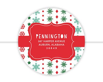 Festive Return Address Labels, Christmas Return Address Label, Holiday Return Address Label, Holiday Address Stickers, Snowflakes, Family