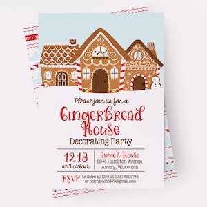 Gingerbread House Invitations, Kid Christmas Party Invitations, Gingerbread House Decorating Party Invitations, Christmas Party Invitations