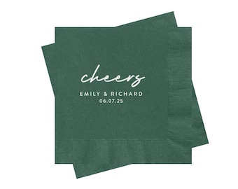 Personalized Napkins for Wedding, Rehearsal Dinner, Engagement Party, Cheers, Bar Napkins, Cocktail Napkins, Emerald or Hunter Green, Custom