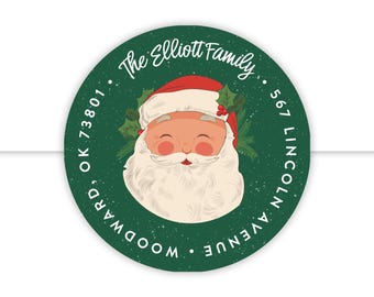 Christmas Return Address Labels | Vintage Santa Design | Personalized Stickers for Holiday Cards