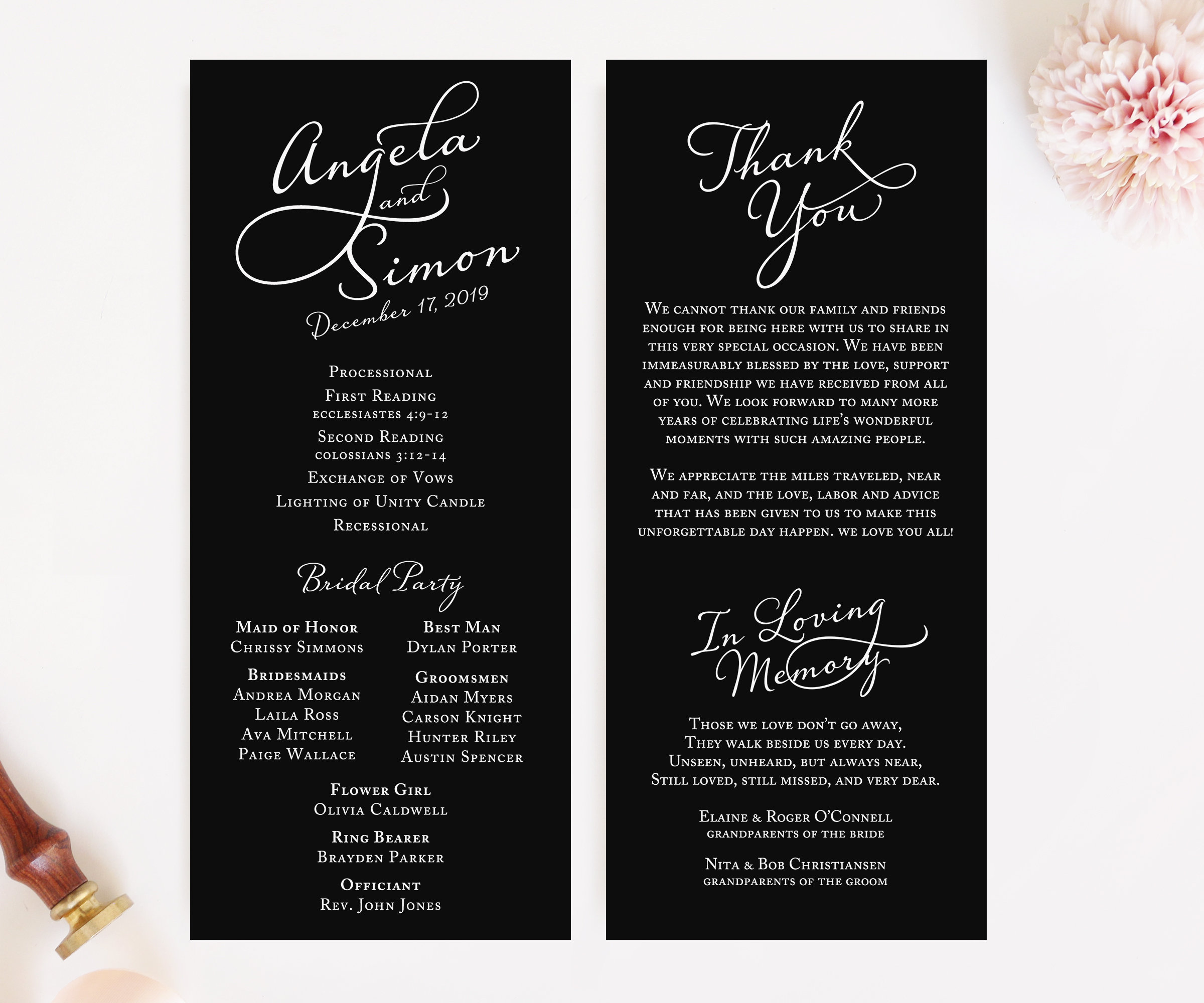 Black and White Wedding Program Printed Wedding Programs | Etsy