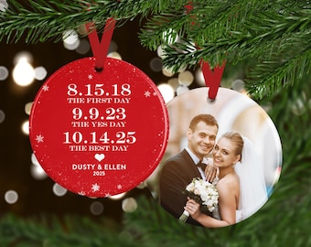 Wedding Christmas Ornament with Photo | Personalized Gift Ideas for Spouse or Couple | Stocking Stuffer