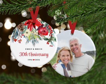 Anniversary Christmas Ornament with Photo | Custom Gift Idea for Couple with Picture and Text