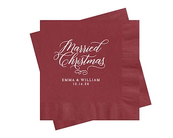 Christmas Wedding Napkins | Personalized Decor for Winter Wedding | Burgundy and White Theme