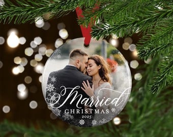 Personalized Wedding Photo Ornament | First Christmas Married | Custom Newlywed Couple Gift
