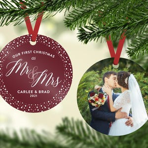 Newlyweds Christmas Gift, Newlywed Christmas Ornament, Married Christmas Ornament, Wedding Ornament, Married Christmas Ornaments, Burgundy