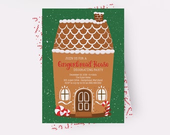 Gingerbread House Invitations, Kid Christmas Party Invitations, Gingerbread House Decorating Party Invitations, Christmas Party Invitations