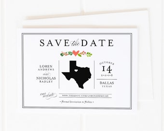 Texas Save the Dates, State Save the Dates, Printable Save the Date, Printed Save the Dates, Save the Date Magnets, Save the Date PDF, DIY