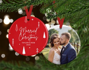 Personalized Wedding Ornament | 2025 Christmas Gift with Custom Photo and Names | Married & Merry
