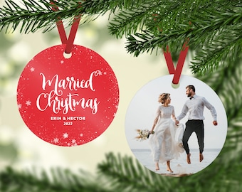 Married Christmas Ornament with Photo, Newlywed Christmas Ornament with Picture, Our First Christmas as Mr and Mrs, Gift for Wife