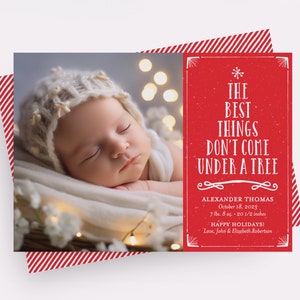 Christmas Birth Announcement, Best Things Don&#39;t Come Under the Tree Cards, Holiday Baby Announcement, My First Christmas, Baby Announcement