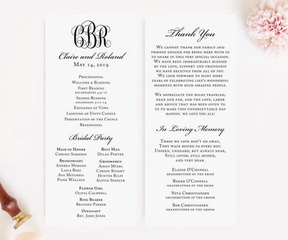 Monogram Wedding Programs Double Sided Wedding Programs Etsy