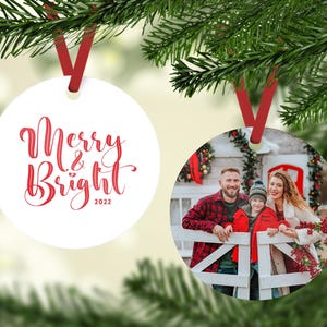 Photo Family Christmas Ornament, with Picture, 2022 Annual Christmas Ornament, Merry and Bright, Kid Ornament, Personalized Family Ornament