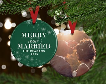 Married Christmas Ornament with Photo | Personalized Gift for Couple or Spouse | Stocking Stuffer Ideas