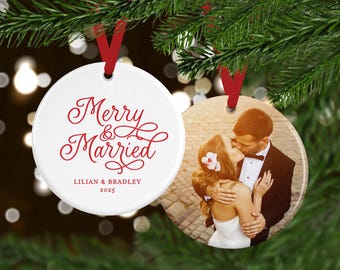 Merry and Married Ornament | Christmas Gift for Couple | Personalized with Photo or Picture