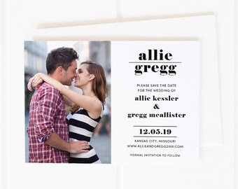 Modern Save the Dates, Printable Save the Dates, Printed Save the Dates, Magnet Save the Dates, Black and White Save the Dates, Typography