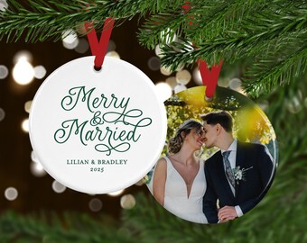 Wedding Christmas Ornament with Photo | 2025 Gift for Newlywed Couple | Stocking Stuffer Idea for Spouse