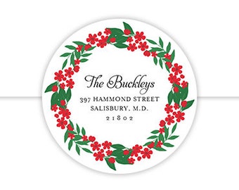 Wreath Return Address Label, Holiday Address Labels, Christmas Return Address Label, Holiday Address Sticker, Christmas Address Sticker
