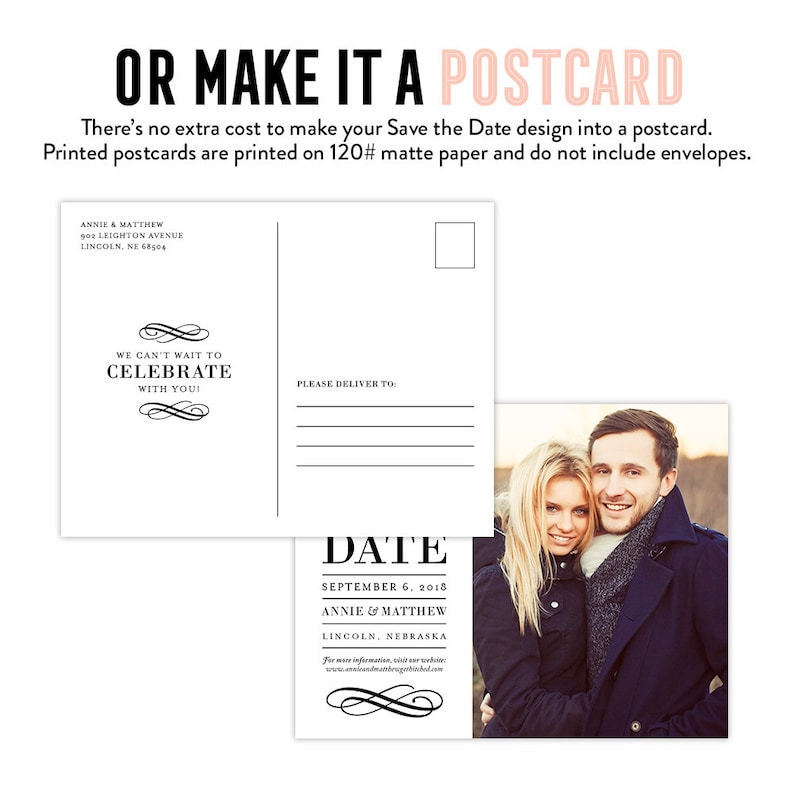 Printable Wedding Save the Date DIY Calligraphy Gracefully Photo PDF -Digital File jpeg Note Card Printed Postcard Magnet Damask