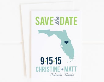 Wedding Save the Date (State of the Union) - Digital File, Printed, Printable, DIY, PDF, State, Florida, Destination, Travel, Blue, Green