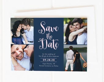 Blush and Navy Save the Date, Save the Date with Multiple Photos, Printable Save the Date, DIY Save the Date, Navy Wedding, 4x6, 5x7, PDF